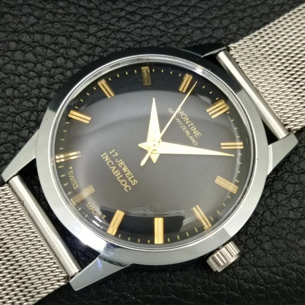 Vintage 1988 Montine Of Switzerland Manual Mens Silver Watch W/Mesh Strap